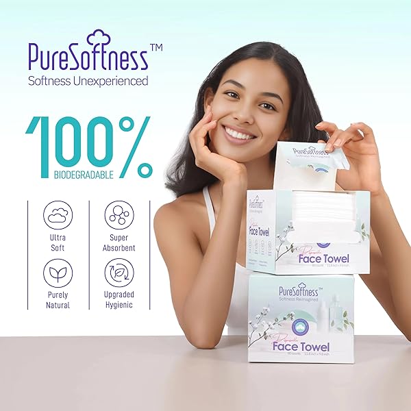 PURESOFTNESS LUXURIOUSLY SOFT DISPOSABLE FACE TOWEL, 100% COTTON, EXTRA LARGE 12″ X 10″ ULTRA SOFT DRY WIPE FOR FACE WASH, MAKEUP REMOVER, BIO-BASED TOWELETTE FOR SENSITIVE SKIN 80 COUNT (1 PACK)