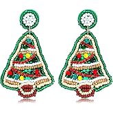Christmas Earrings for Women Beaded Holiday Reindeer Bulb Boot Earrings Handmade Christmas Tree Drop Dangle Earrings Festive Jewelry Gifts