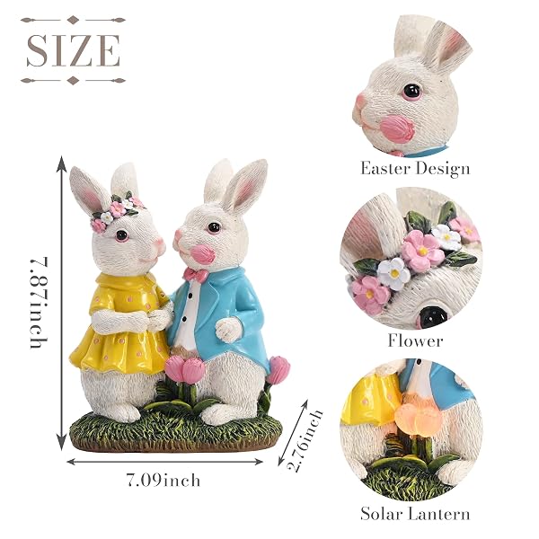 TERESA’S COLLECTIONS EASTER DECORATIONS OUTDOOR WITH SOLAR LIGHTS, 8” LIGHTED EASTER BUNNY DECOR, SPRING EASTER DECOR FOR ENTRYWAY PLANTER MANTEL TABLETOP IDEAL EASTER GIFTS