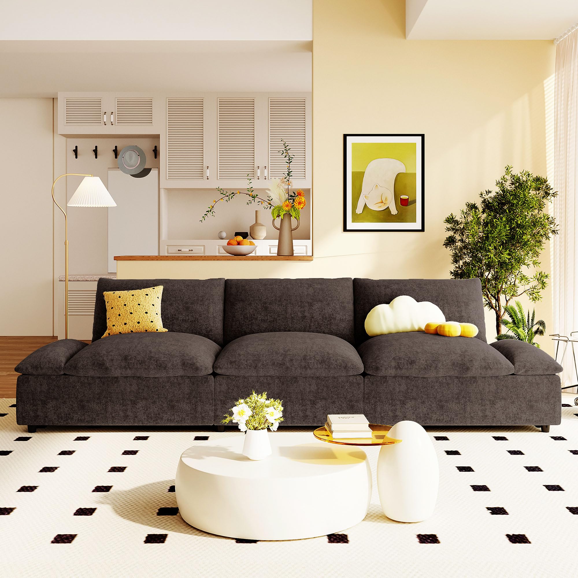 Photo 1 of  BOX 1 ONLY Merax 119.5" Upholstered 3 Seater Sofa, Comfy Cloud Couch with 2 Storage Units, Modern Deep Seat for Living Room Bedroom Apartment, Gray
