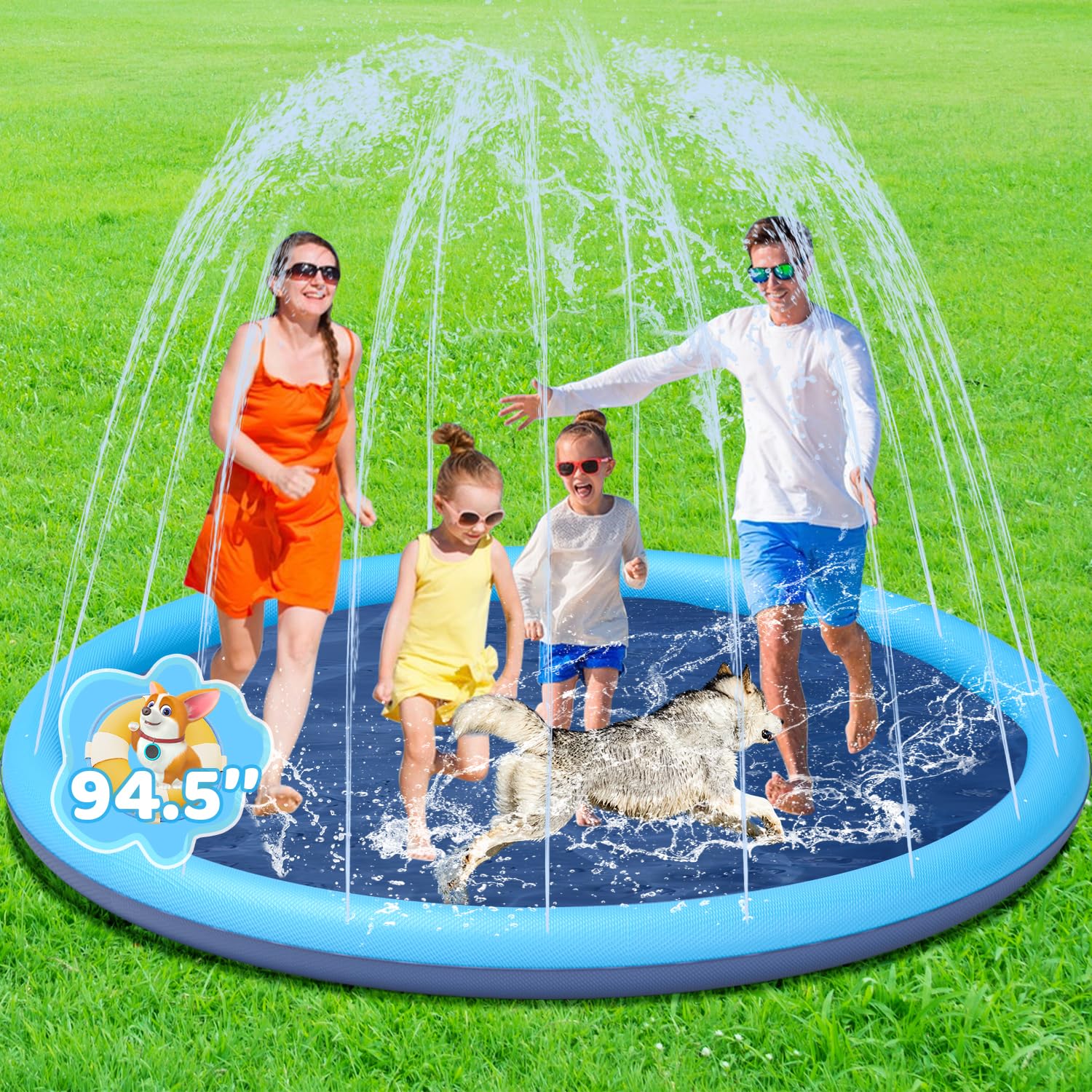 Photo 1 of Splash Pad for Kids and Dog 94.5", YSJILIDE Non-Slip Large Sprinkler Splash Play Mat, Sprinkler Pool for Outside Backyard Dog Pool