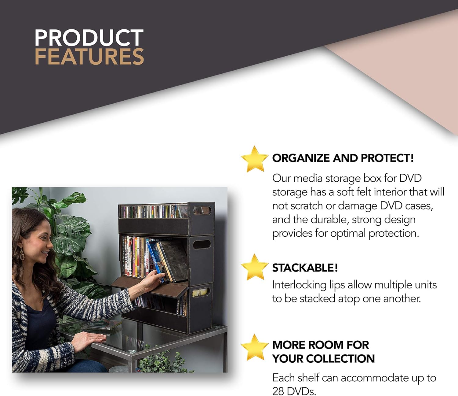 Stock Your Home DVD Storage Box with Powerful Magnetic Opening - DVD Tray Holds 28 DVD BluRay PS4 Video Games for Media Shelf Storage & Organization: Electronics