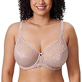 DELIMIRA Women's Plus Size Full Coverage Underwire Unlined Minimizer Lace Bra