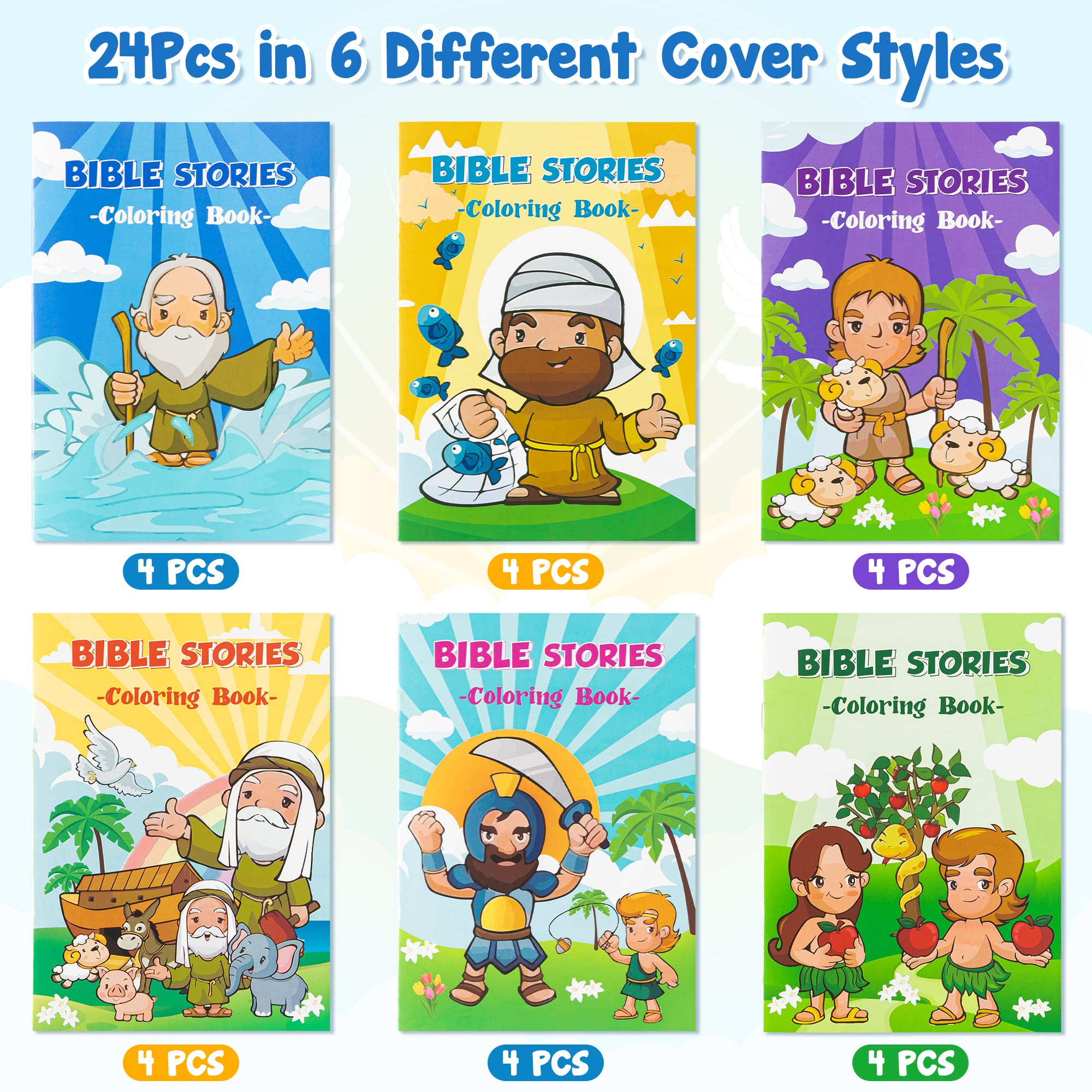 Zainpe 24Pcs Christian Bible Stories Coloring Books for Kids Bible Study Easter Theme DIY Art Drawing Book Jesus Noah's Ark Pattern Color Booklets Party Favors Supplies Birthday Gift Goodie Bag Filler