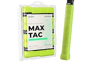 ADV TENNIS ADV MaxTac Tacky Tennis Racket Grip Tape - Extremely Sticky Tennis Overgrips - Non-Slip, Razor-Thin & Easy to Use Pro Volt Yellow Tennis Grip Tape - 12-Pack