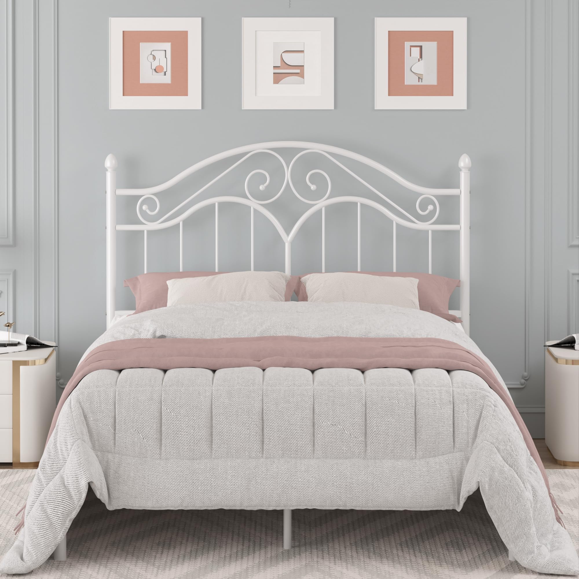 Photo 1 of ***parts only***Elephance Queen Size Metal Bed Frame with Vintage Headboard,11 Inches Storage Space Platform Bed No Box Spring Needed Easy Assembly,White