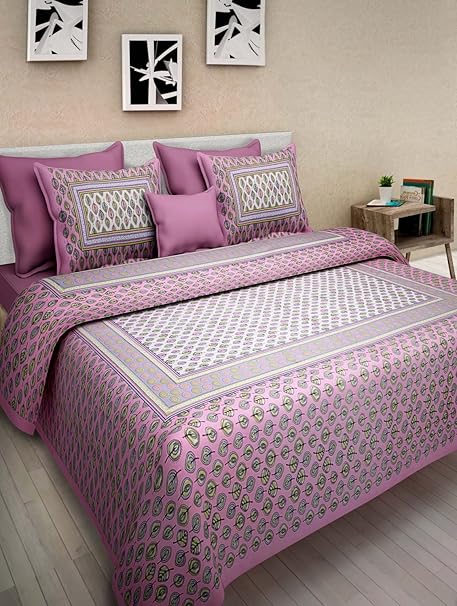 Vihaan Fab India Double Bedsheet Pure Cotton Rajasthani/Jaipuri Printed with 2 Pillow Covers,Size-(90 x 108 Inch) |Multicolor