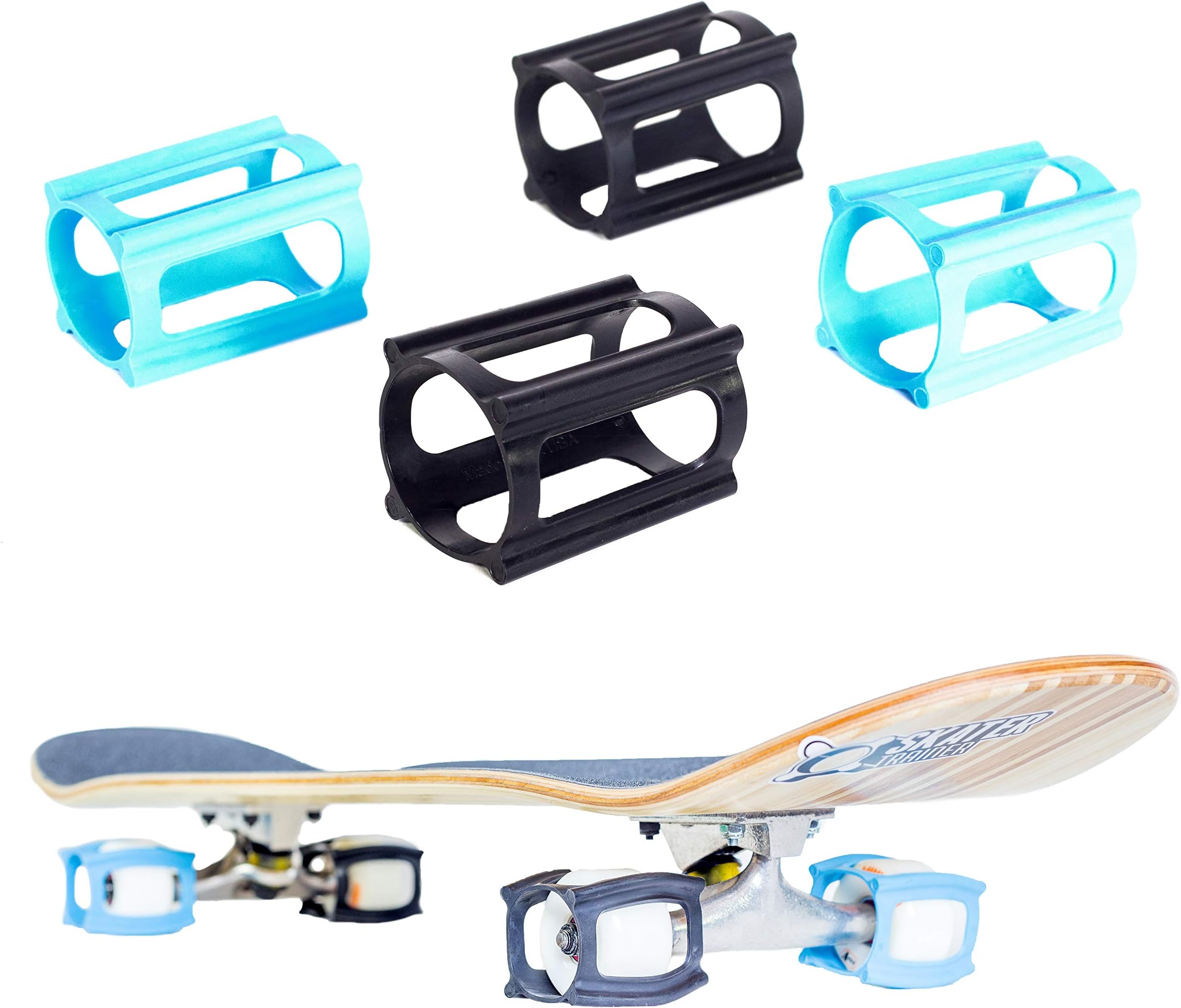 SKATERTRAINER The Official Skater Trainers | Limited Edition Colors | Patented Accessories for Skateboards Wheels (Combo Neon Blue/Black Set)