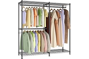 SONGMICS Clothing Rack, Heavy-Duty Garment Rack with Adjustable Storage Shelves and Hanging Rails, Hooks, Freestanding Portab