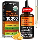 Liquid Vitamin D3 10000 IU - USDA Organic Vitamin D Drops for Adults &amp; Kids | Vit D3 with MCT Oil for Better Absorption - Bone &amp; Immunity Support, Dental Health* - 2 Fl Oz (Pack of 1)
