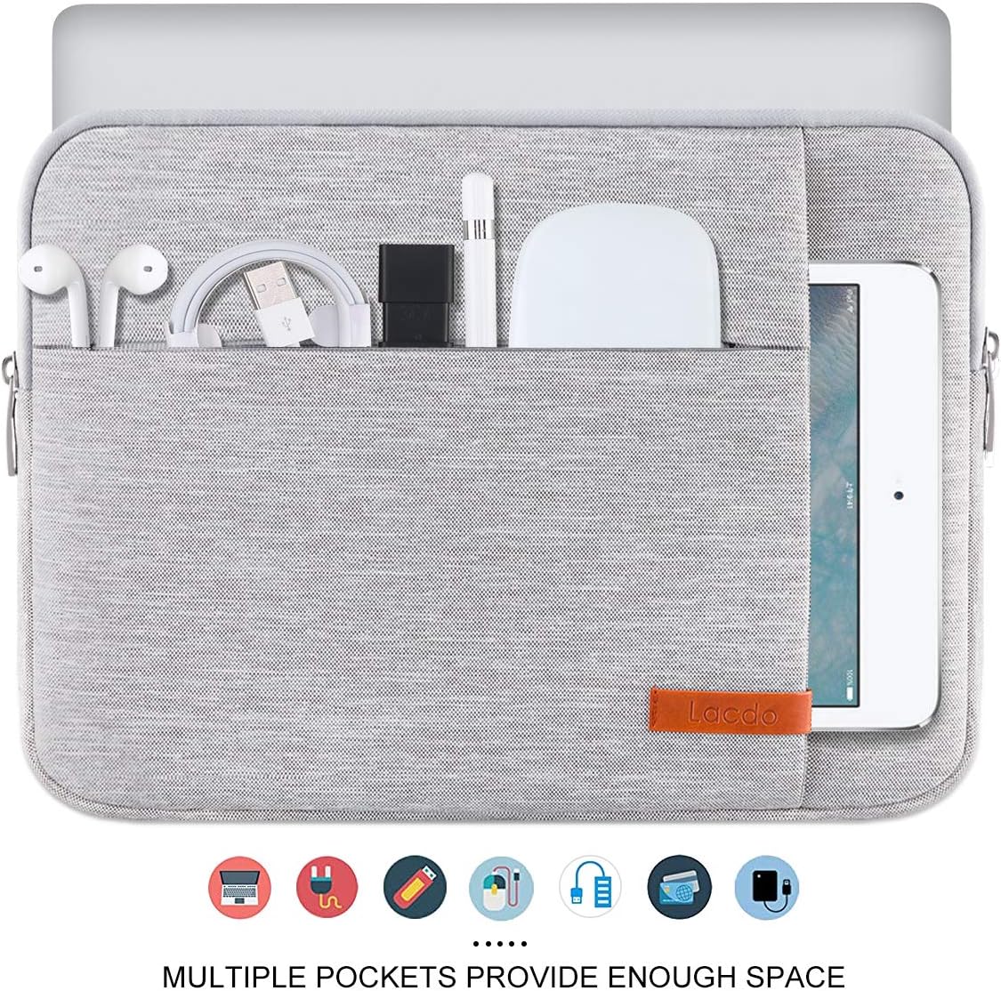 Lacdo 15 Inch Laptop Sleeve Case for 16 inch New MacBook Pro A2141 2019 | 15" Older MacBook Pro Touch Bar 2012-2018 | 15 inch Microsoft Surface Book 2 | 15 inch Dell XPS | Computer Notebook Bag, Gray: Computers & Accessories