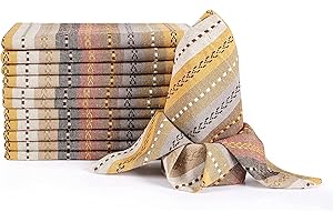 Homebia Designs Multi Color Salsa Stripes Cotton Cloth Napkin - Set of 12 - Durable Reusable Machine Washable for Dinner Table Décor/Wedding/Party/Bar/Cocktail & Everyday Use 18x18 Inch - Beige Multi