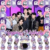 Bangtan Boys Birthday Backdrop, Bangtan Boys Poster for BTSS Theme Party Decorations, Includes 18 Balloons, Cake Topper, 24 Cupcake Toppers, Purple