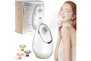 Vanity Planet Aira Ionic Facial Steamer (Beige) - Pore Cleaner That Detoxifies, Cleanses and Moisturizes - Adjustable Nozzle, Water Tank with 3 Essential Oil Baskets