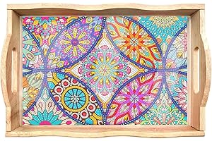 EWJRNSF Diamond Art Kits for Adults Wooden Serving Trays with Handles, 5D Diamond Painting Big Gem Arts and Craft Gifts Trays Decor Gift Home Decor 7.8x11.8 Inches Mandala A