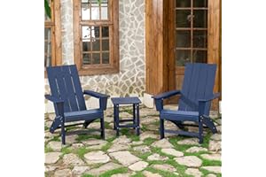 GARPANS Folding Adirondack Chair Set of 2 with Table Weather Resistant Foldable Fire Pit Chairs HDPE Outdoor Adirondack Chair for Patio Front Porch Pool Garden Deck Fire Pit Outside, Navy Blue