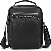 SAIION Small Leather Mens Purse Bag, Genuine Leather Messenger and Shoulder Bag for Men Zipper Pockets, Men Satchel Handbag