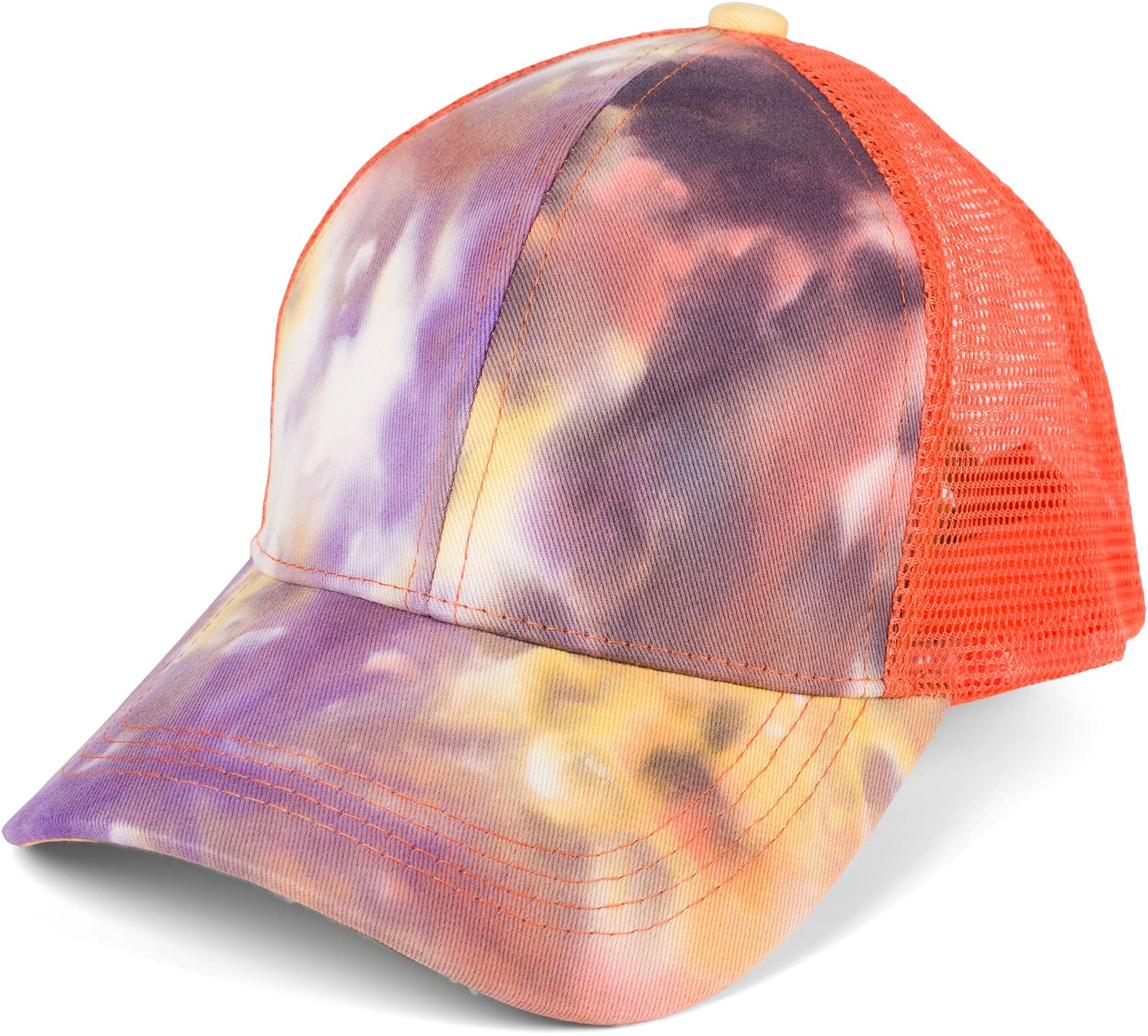 styleBREAKER Ladies Ponytail Baseball Cap in Batik Look with Mesh Insert, Basecap, Hook-and-Loop Fastener Adjustable 04023081, Colour:Violet-Rose-Orange