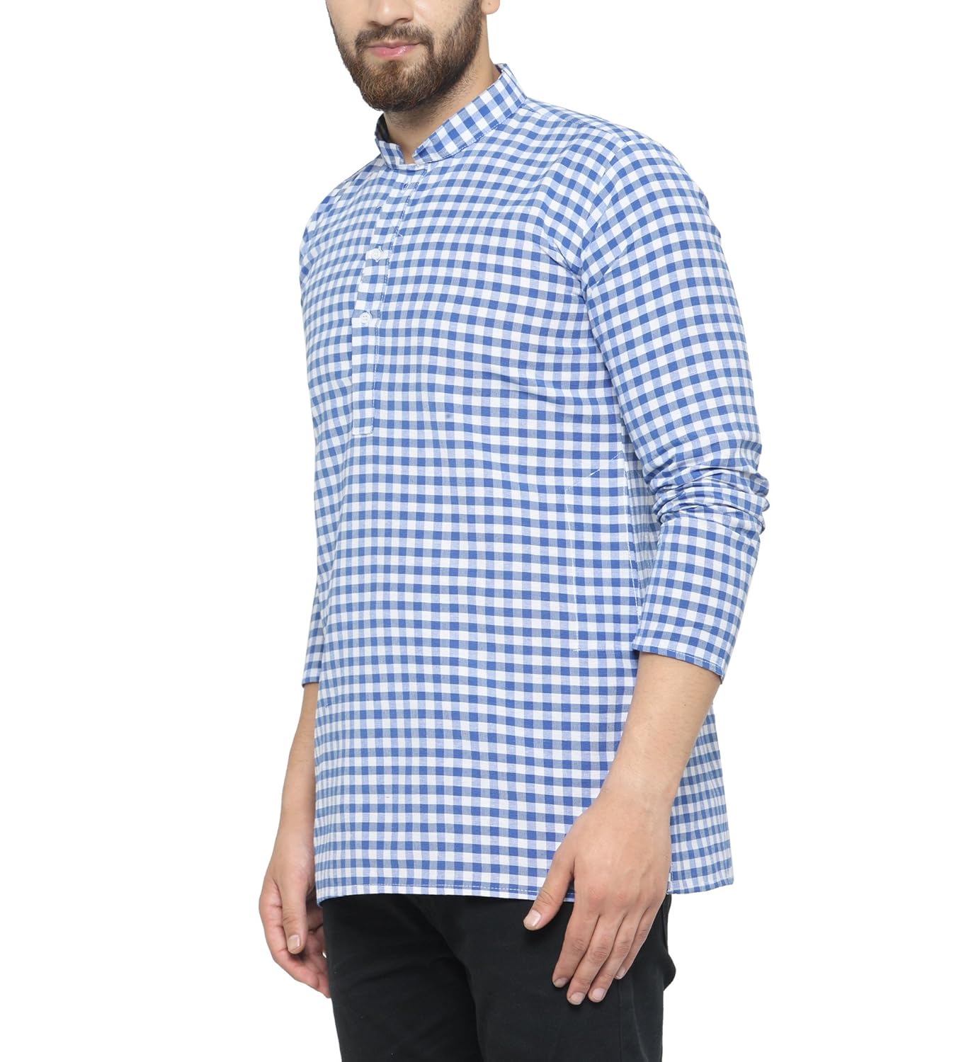 jainish men's cotton check short kurta (sk_210black)