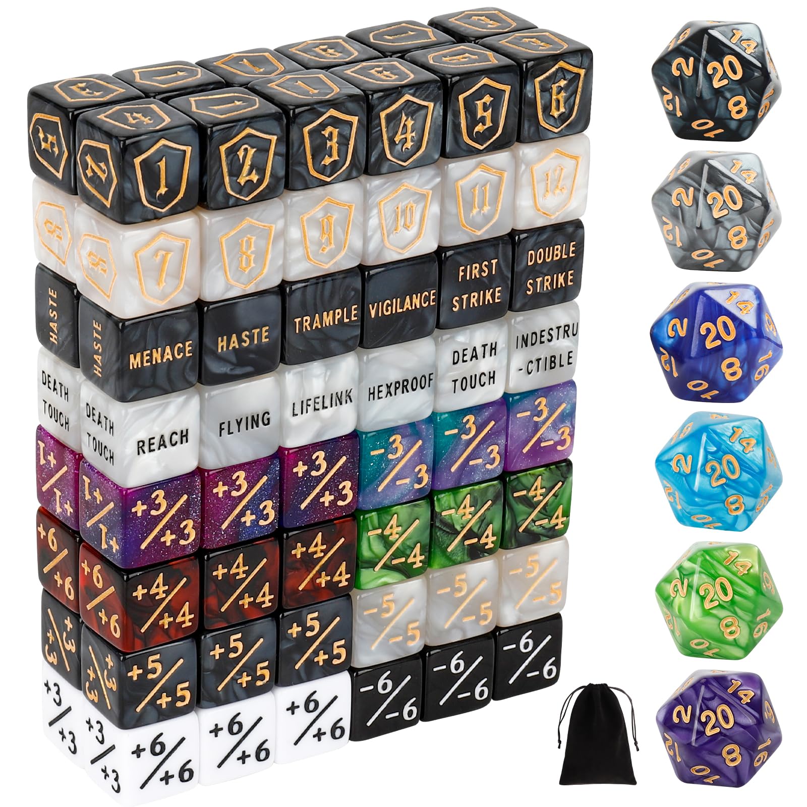 Photo 1 of 102 Pieces MTG Dice Counters Set Bulk Ability Keyword Tokens Shield Life Counters 6 Sided Dice for Magic The Gathering TCG Card Gaming Accessories