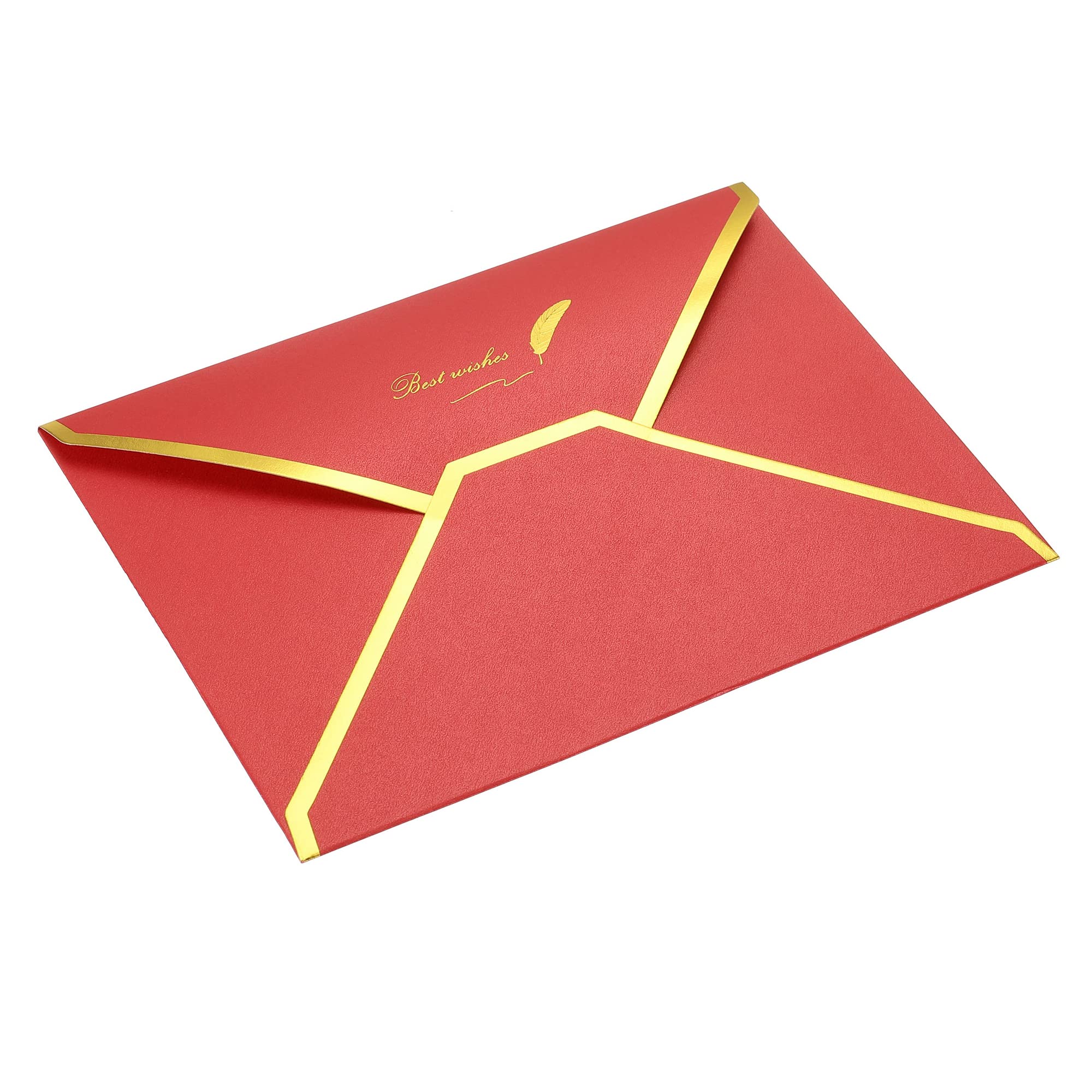 PATIKIL V Flap Envelopes, 20 Pack 7 x 5'' Luxury Style Gold Border Greeting Card Envelope for Invitations Weddings, Red