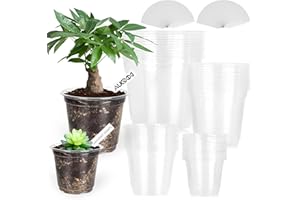 AUGXIXI 44 Sets 3.5/4/5/6 Inch Clear Nursery Pots for Plants, Seedling Pots with Drainage Holes, Transparent Plastic Planter Variety Pack Seedling Planter Seed Starter Flower Plant Container with 50 Labels