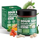 Soursop Capsules – 24-in-1 Soursop Bitters & Herbal Soursop Supplement with Sea Moss, Moringa, Rhodiola Rosea, Shilajit & Ashwagandha for Gut Support,Energy,Immune & Digestive Support,Non-GMO,Organic