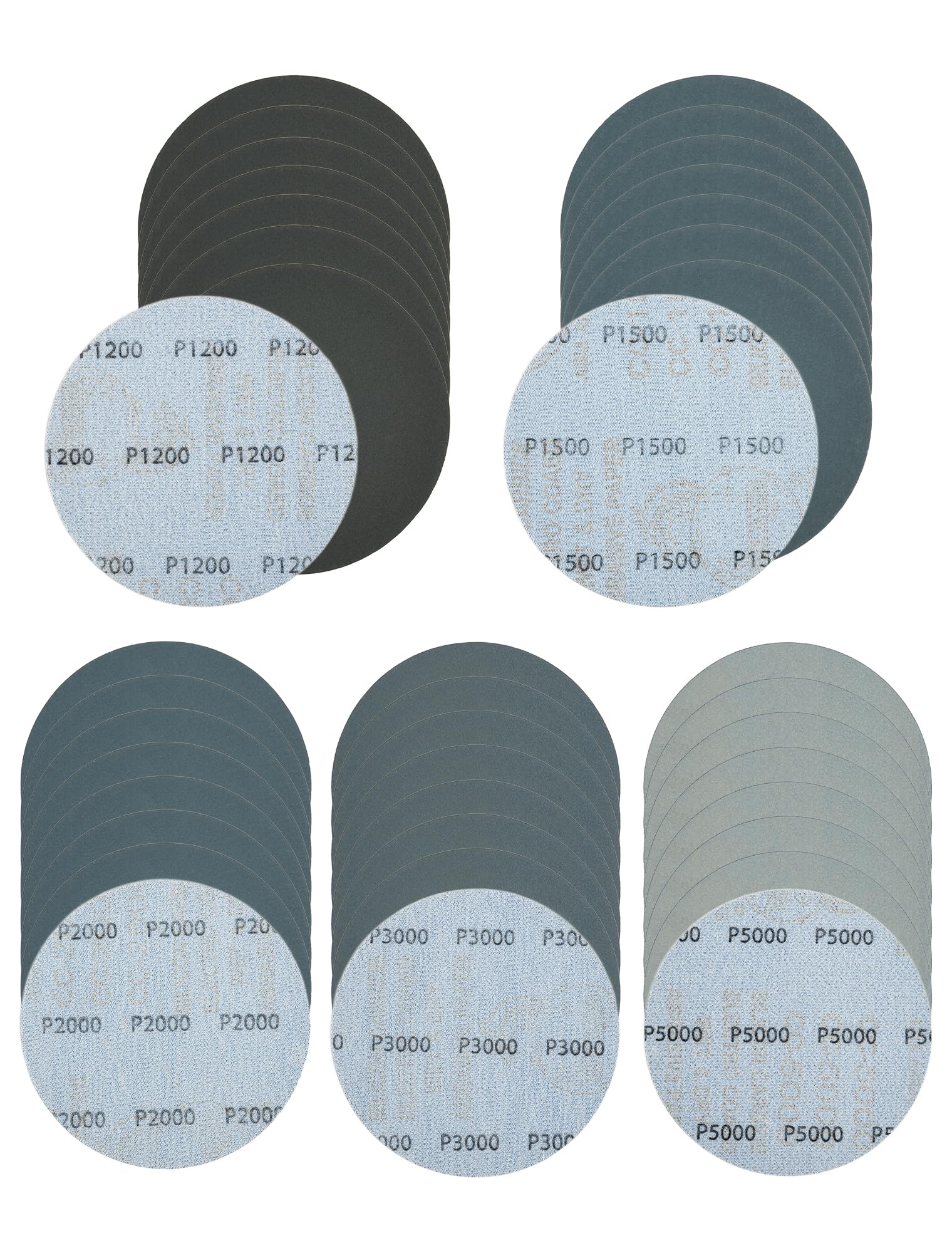 115mm Hook-and-Loop Sandpaper Disc, 40Pcs Wet/Dry Sanding Pads 4.5" Silicon Carbide Flocked Sandpaper for Polishing Automotive Metal Mirror Jewellery(1200/1500/2000/3000/5000 Grit)