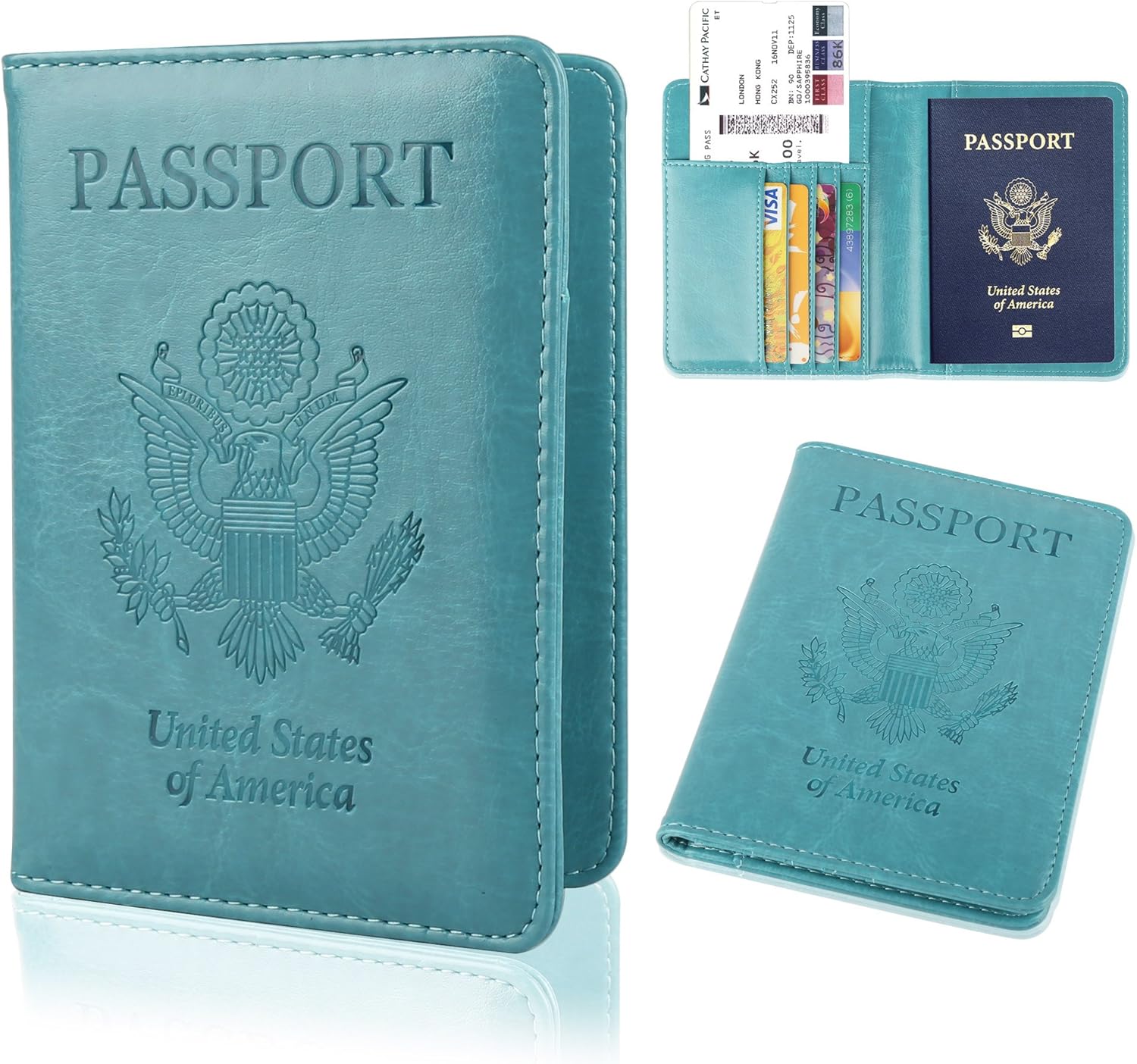  | GDTK Leather Passport Holder Cover Case RFID Blocking Travel Wallet (Sky Blue) | Passport Covers