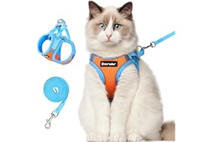 Dooradar Cat Harness and Leash Set, Escape Proof Lightweight Kitten Harness, Soft Breathable Reflective Vest for Outdoor Walking Traveling, Adjustable for Large Cats, Orange & Blue, L