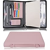 Wonderpool Travel Zippered Portfolio 3 Ring Binder A4 Padfolio Document Case with Removable Clipboard Legal Pad Holder, Business Office School Organizer for Men and Women (Pink)
