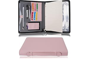 Wonderpool Travel Zippered Portfolio 3 Ring Binder A4 Padfolio Document Case with Removable Clipboard Legal Pad Holder, Business Office School Organizer for Men and Women (Pink)
