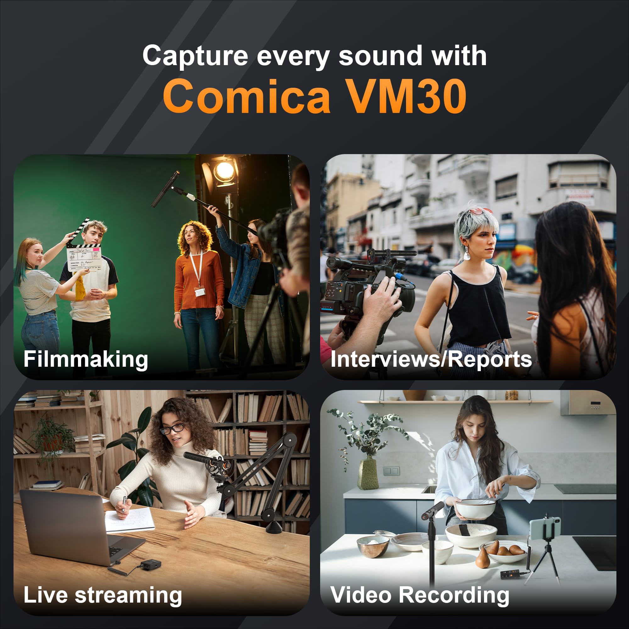 COMICA VM30 kabelloses Shotgun Mikrofon für Kamera Supernieren Richtmikrofon, Kamera Mikrofon mit 3,5 mm & USB-C, für DSLR, Camcorder, PC & Android, ideal für YouTube, Podcast & Interviews 7