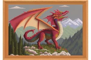 Artxfovy Stamped Cross Stitch Kits Beginners Full Range of Embroidery Starter Kits for Adults Printed Cross Stitching DIY Needlepoint Kit 11CT- Flying Dragon 15.7x19.7 inch