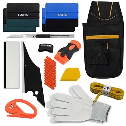 FOSHIO Autofolie Wrapping Werkzeug Kit für Auto Tönungsfolie Installation Mit Magnete Filz, Schaber Kuststoff,Rakel mit Filzk
