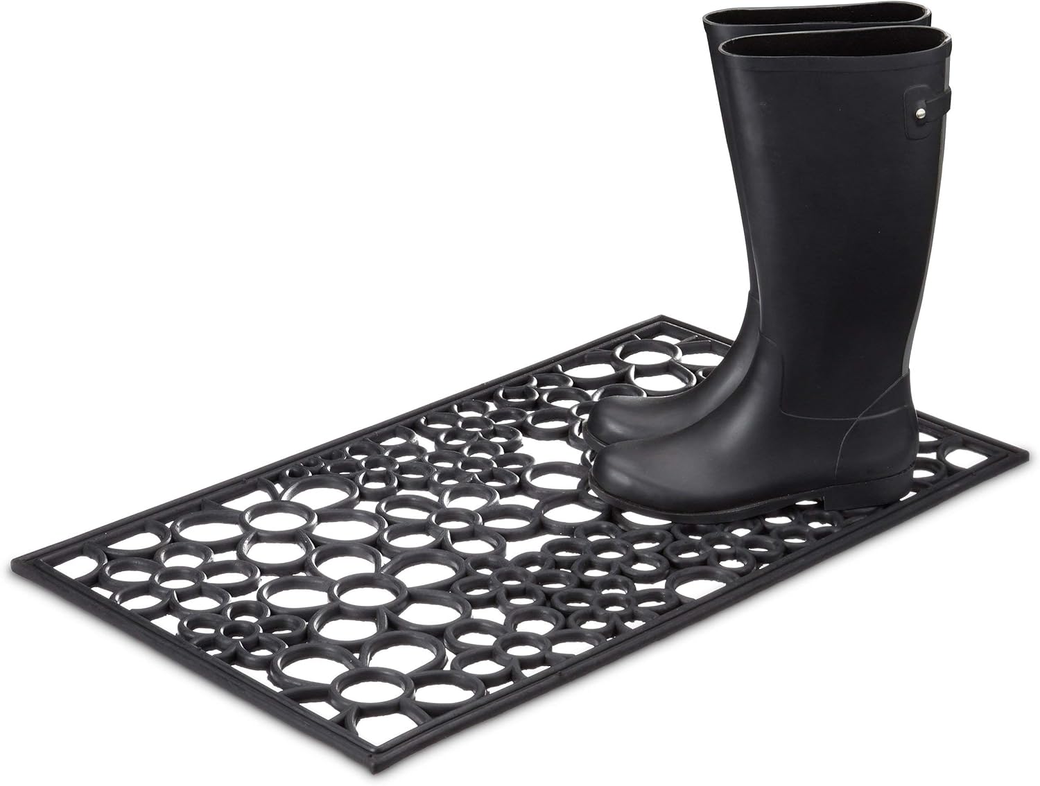 Relaxdays Rubber Doormat with Flower Pattern, Waterproof Anti-Slip Floor Mat for Indoor and Outdoor Use 0.5 x 75 x 45 cm, Black - Image 4