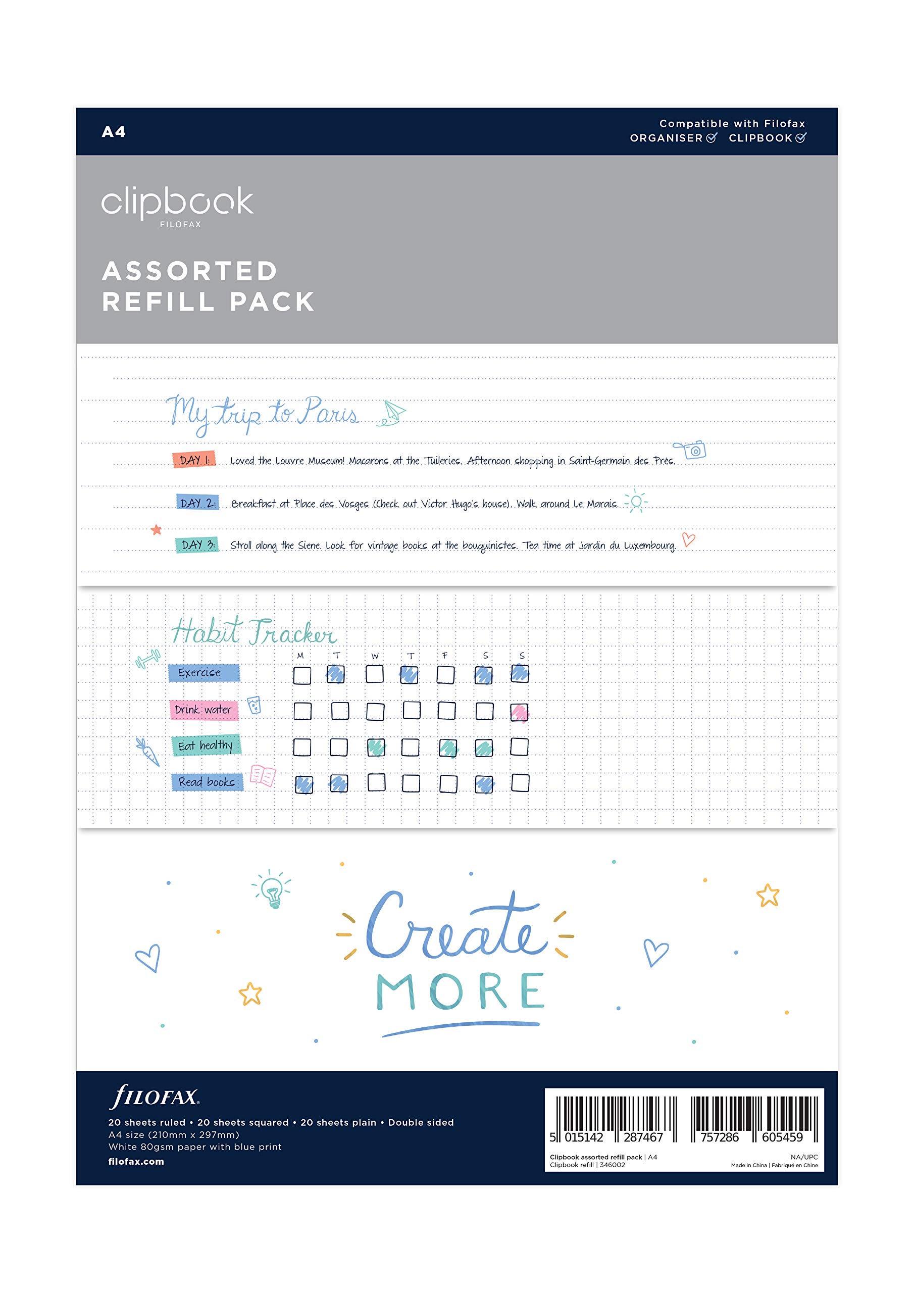 Filofax A4 Clipbook Assorted Paper Pack Refill