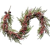 idyllic 6 Ft Realistic Christmas Garland- Dense Pine with Pine Cones Berries Metal Stars Bells Artificial Garland Ornament for Christmas Holiday Stair Mantle Fireplace Table Home Decor