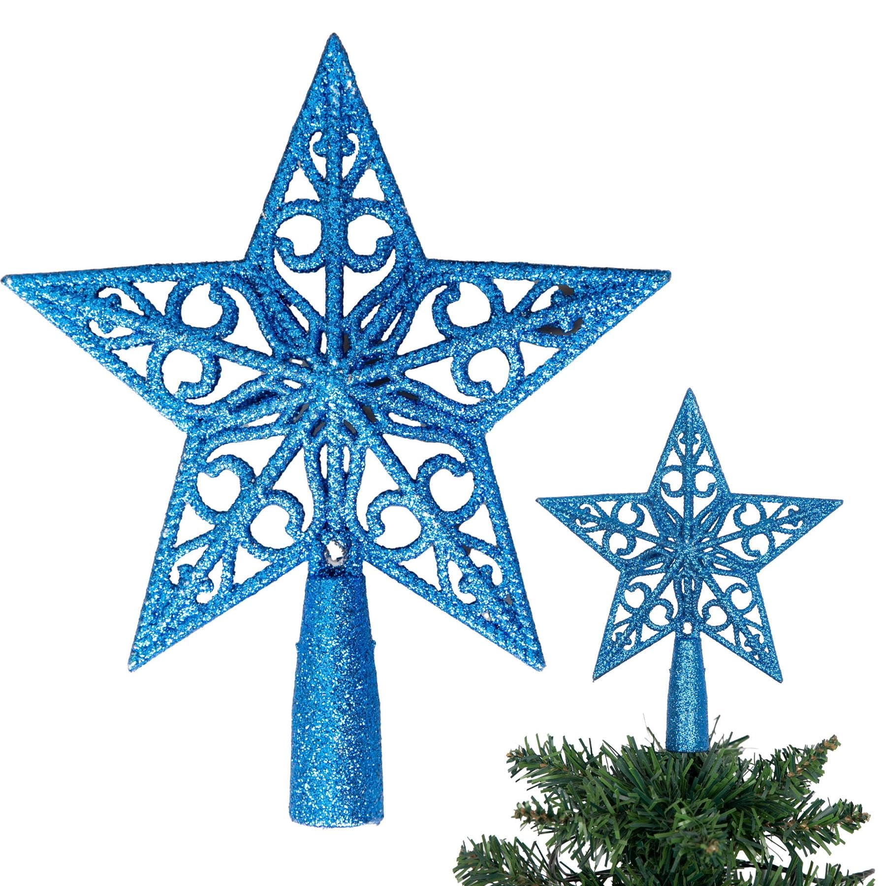 14.5cm Royal Blue Glitter Star Christmas Tree Topper Shatterproof for Christmas Tree Decorations Xmas Treetop Tree Crown Holiday Ornament