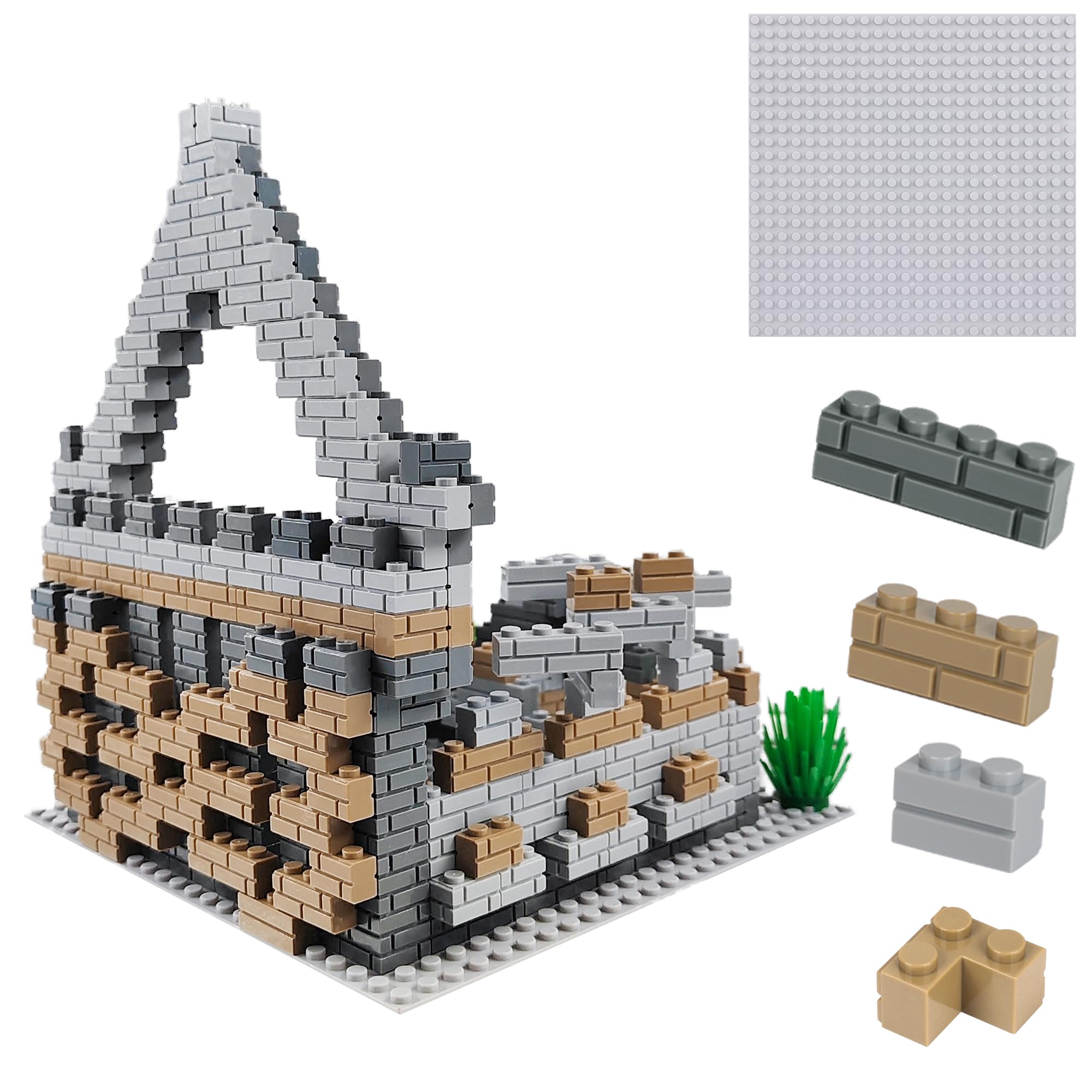 ekuzi Masonry Profile Building Bricks Set, Building Pieces Includes Medium Building Brick Parts、Base Plate、Tall Streetlamp and Prickly Bushes Compatible with Major Brands Classic