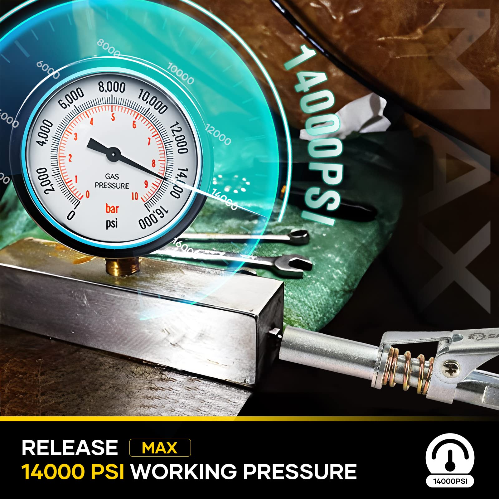 Saker Fettpressenkupplung, kompatibel mit allen Fettpressen mit 1/8-Zoll-NPT-Armaturen, geeignet für Durchmesser größer als 14 mm, verbessert auf 14000 PSI 5