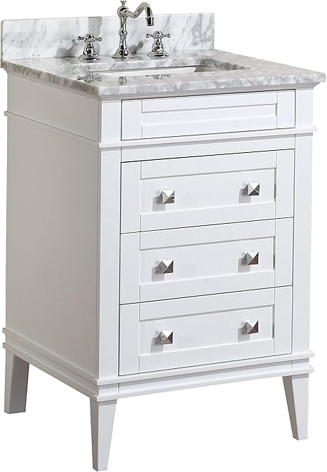 Amazon Com Eleanor 24 Inch Bathroom Vanity White Carrara Includes White Cabinet With Authentic Italian Carrara Marble Countertop And White Ceramic Sink Home Improvement