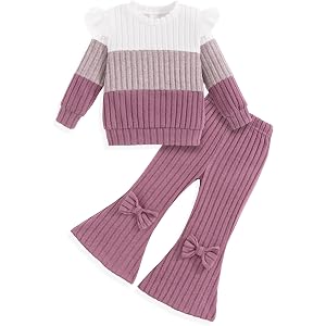 Vibebox Baby Girl Clothes Fall Winter Toddler Outfits for Girls 6Months-3T | Long Sleeve Crewneck Sweatshirts with Bell Botto