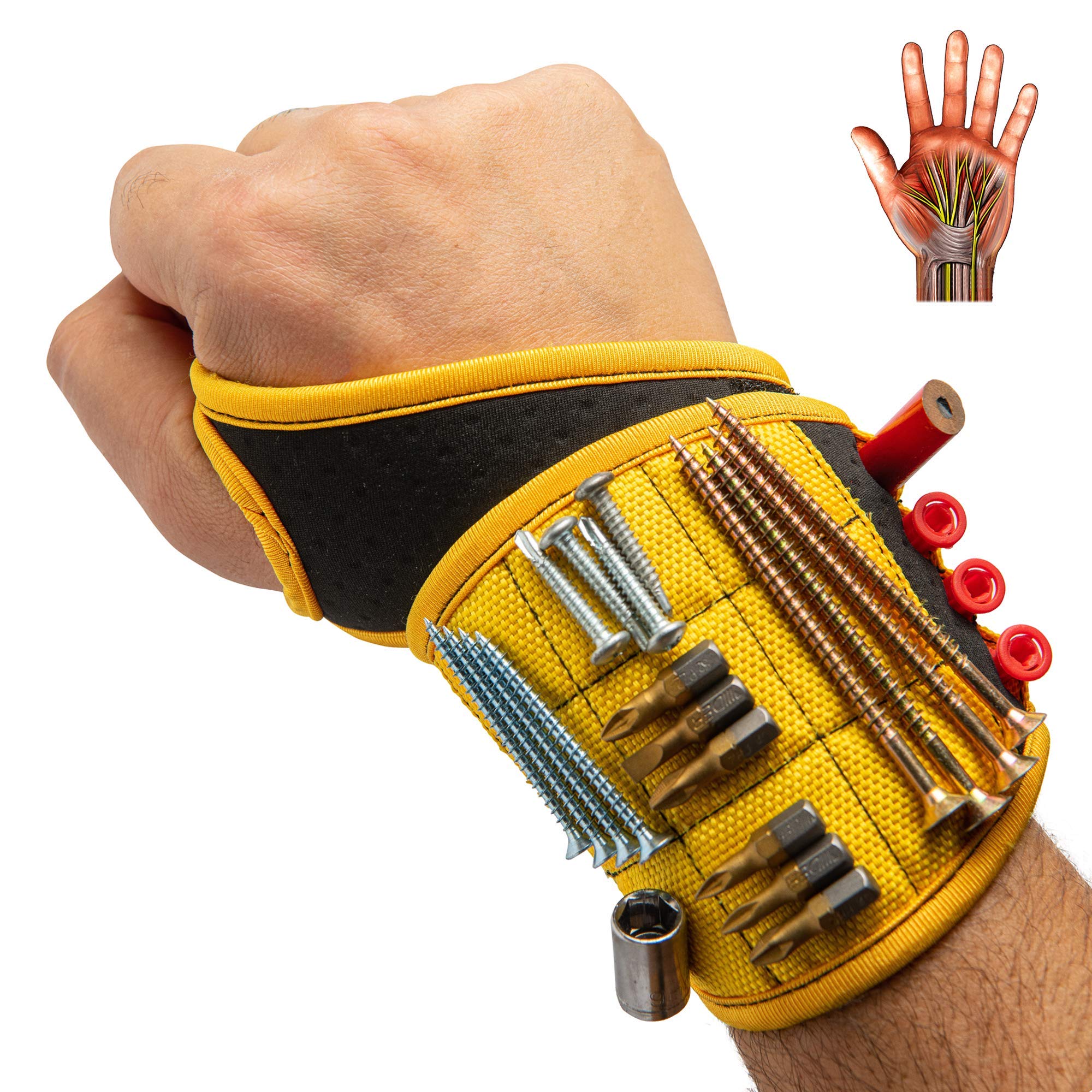 BINYATOOLS Magnetic Wristband with Super Strong Magnets Holds Screws, Nails, Drill Bit. Unique Wrist Support Design Cool Handy Gadget Gift for Fathers, Boyfriends, Handyman, Electrician, Contractor — image 1