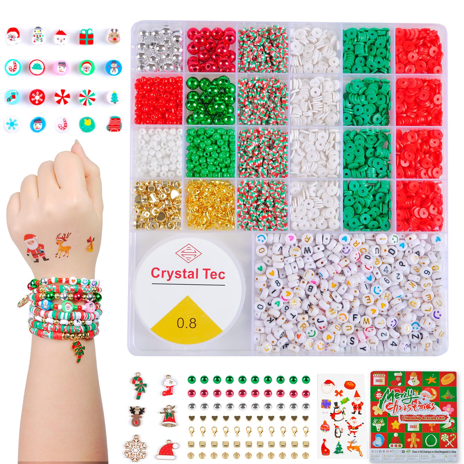 SJZWSD Christmas Friendship Bracelet Kit, 6000+ Beads Set with Clay, Glass, Pearls, Letter Beads & Christmas-Themed Pendants, Gift-Ready Jewelry Craft Set for Holiday DIY Craft Lovers