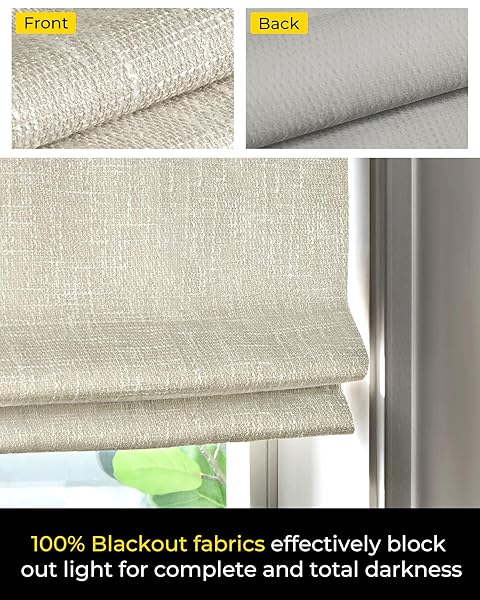 NO TOOLS NO DRILL CORDLESS ROMAN SHADES FOR INDOOR WINDOWS 100% BLACKOUT, FOR WINDOW SIZE 20″ W × 64″ H BEIGE