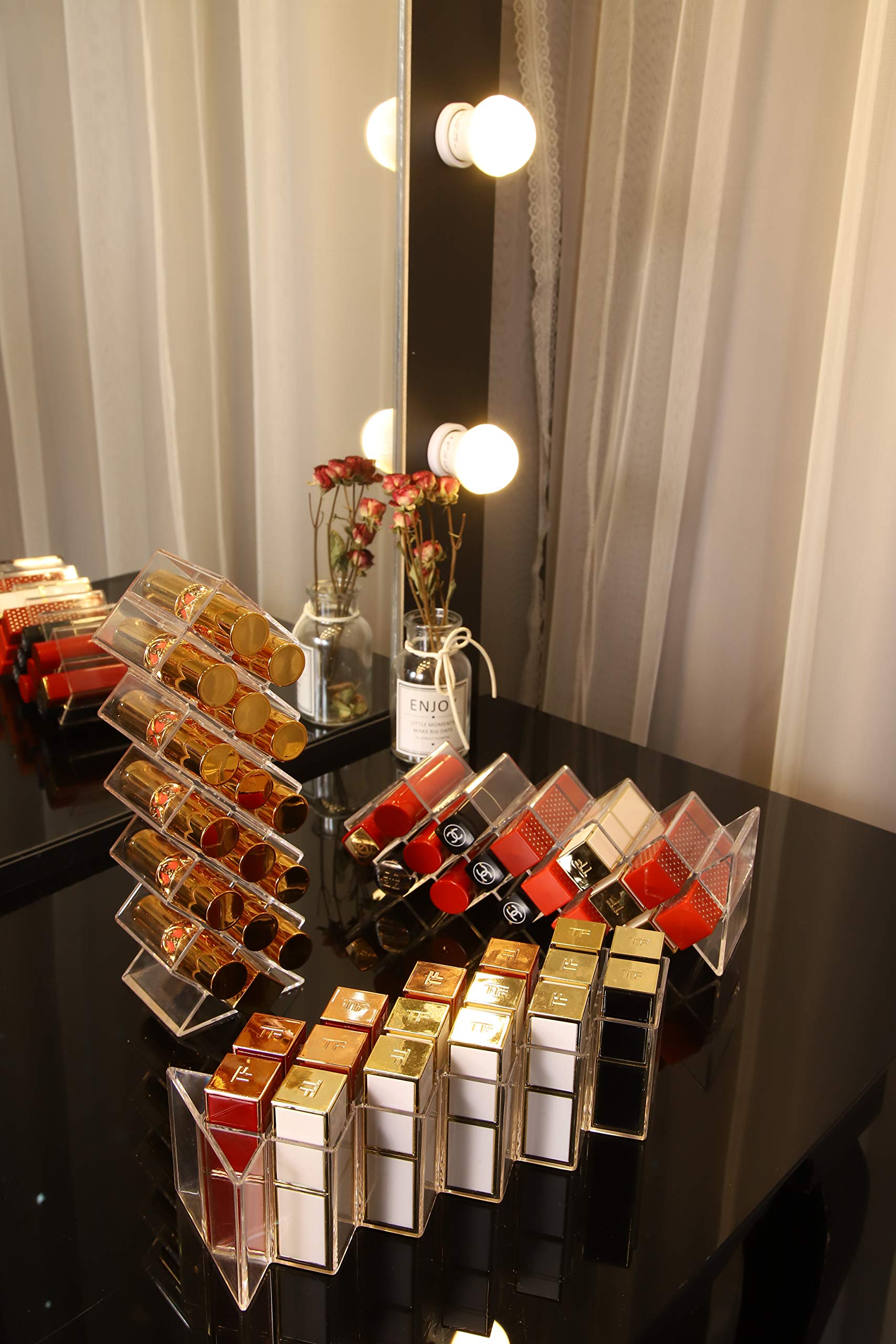 YIEZI Lipstick Holder Organizer 48 Spaces Acrylic Stackable Fish Shape Lipstick Tower, Lip Gloss Storage Stand, Perfect for Lipgloss Organizers Makeup Vanity Display, Clear (3 Pack)