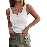 ANRABESS Tank Tops for Women Summer Basic Ribbed Henley Slim Fitted Sleeveless Cami Shirts Button Up Workout Casual Outfits