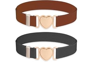 Molain 2 Pack Girls Belt for Waist Size 15-30", Kids Elastic Belt Heart-Shaped Metal Buckle Waist Belt for Girls