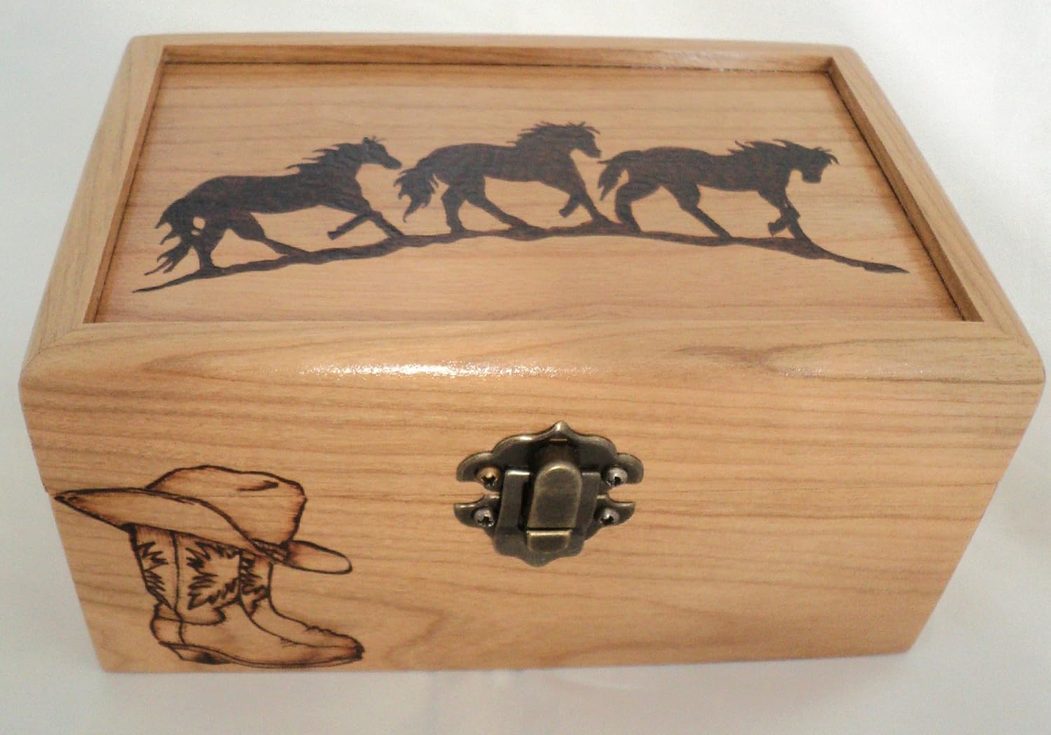 Wild Horses Western Themed Solid Cherry Woodburned Horses